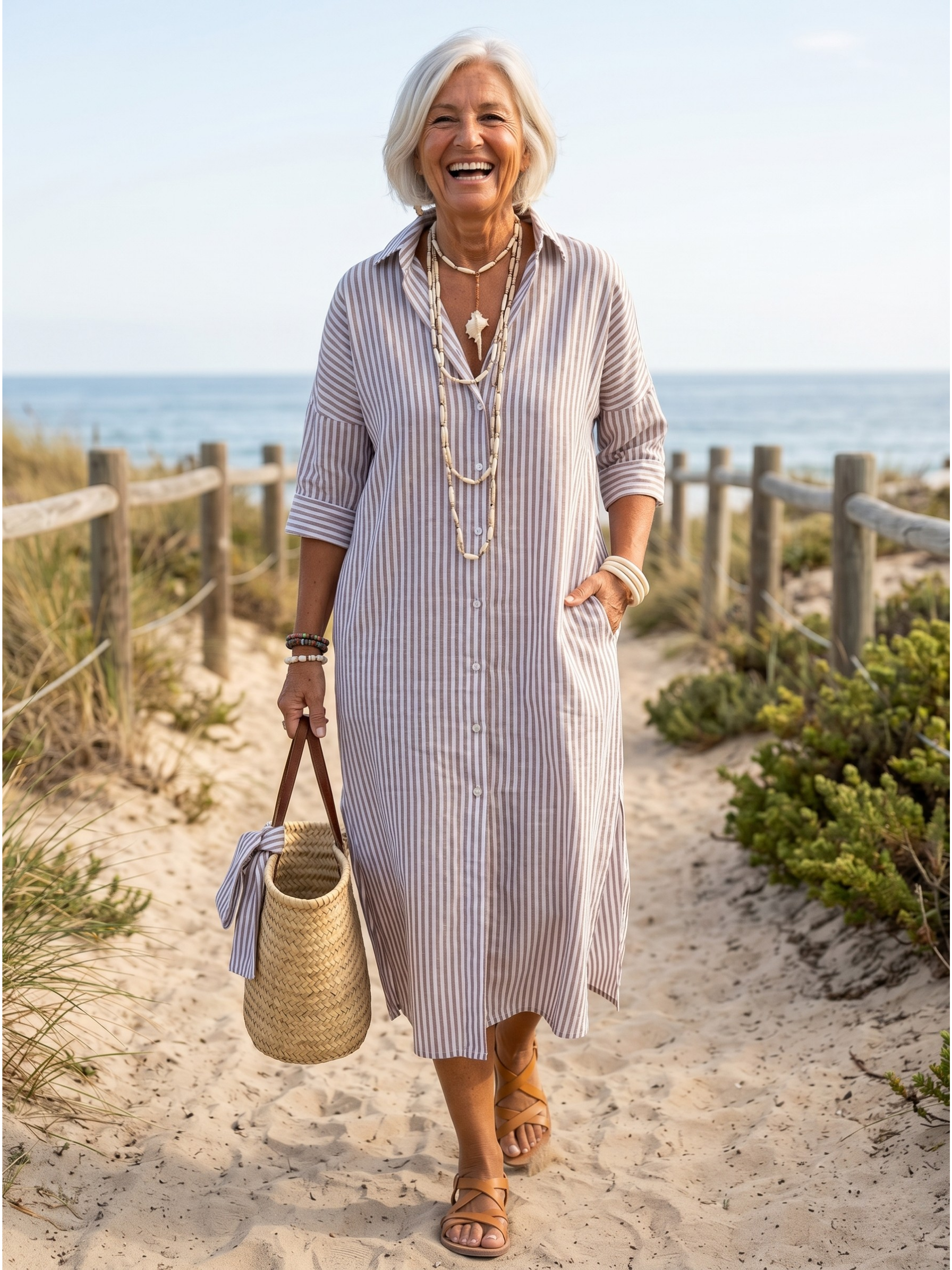 SOPHIA™  - ELEGANT STRIPED SUMMER BLOUSE DRESS