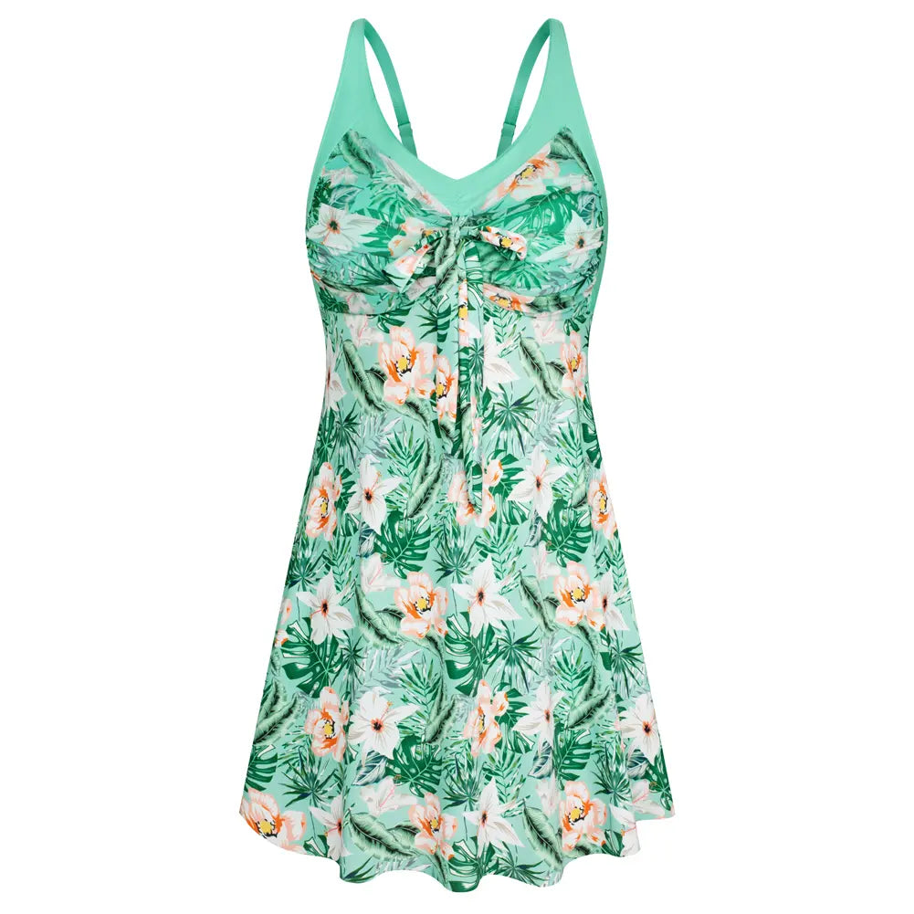V-neck tropical floral print swimsuit and bottoms set