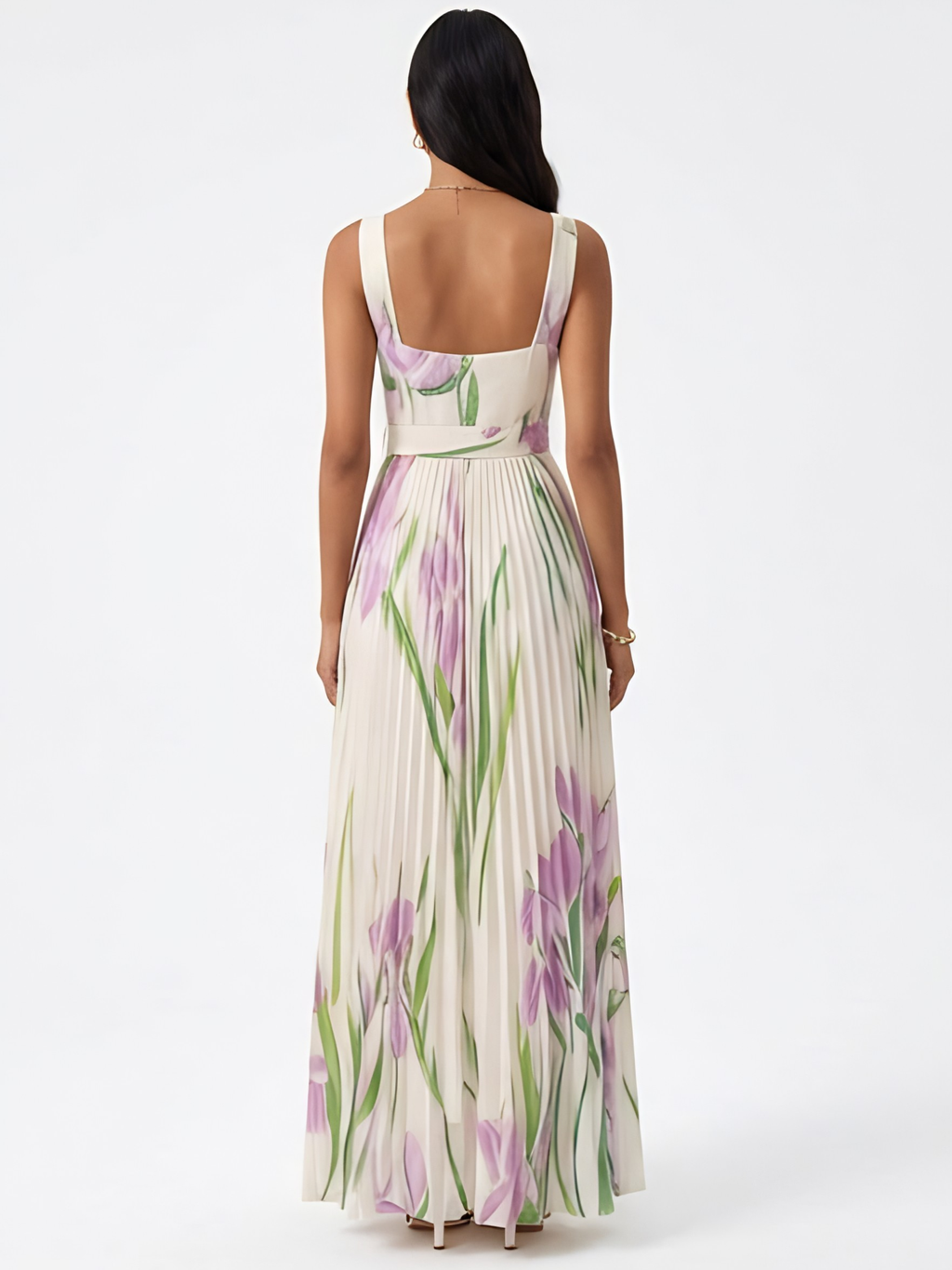 MARIE™ - PLEATED FLORAL CHIFFON MAXI DRESS