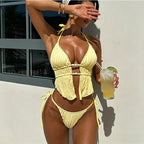Textured Ruffled Strap Bikini Two-Piece Set