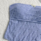 Simple pleated strapless tie-up two-piece swimsuit