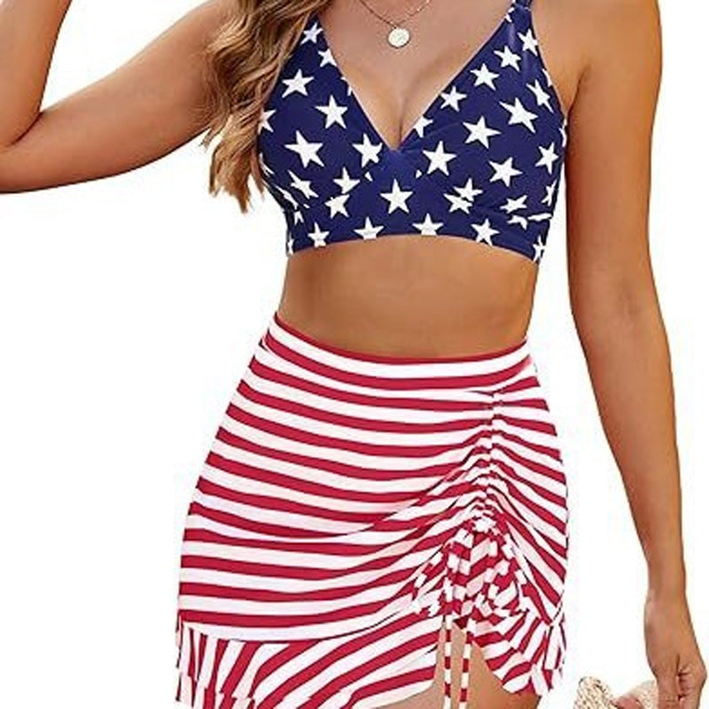 Adjustable pleated printed swimsuit set