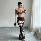 Halter-neck floral print three-piece swimsuit