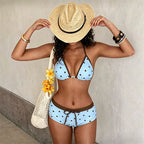 Polka dot halter neck triangle bikini set