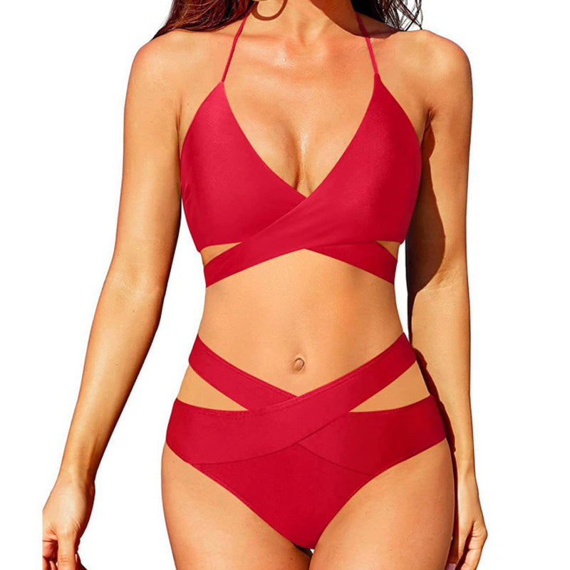 Leopard print cutout high-waisted two-piece swimsuit