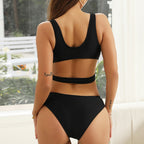 Deep V-neck cutout ring one-piece swimsuit