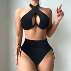 Halter-neck high-waisted bikini set