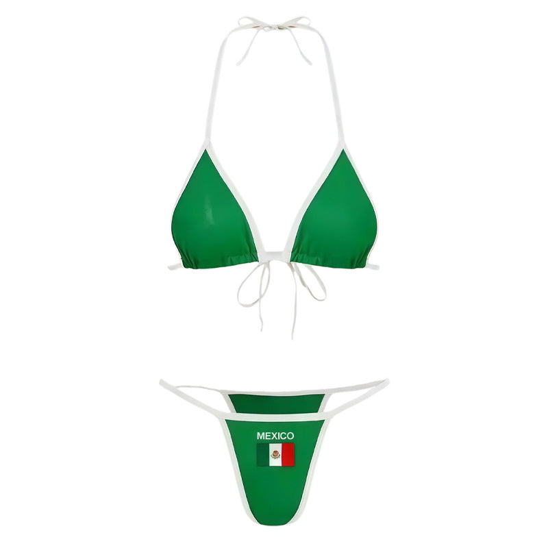 Halter-neck Brazilian print two-piece swimsuit
