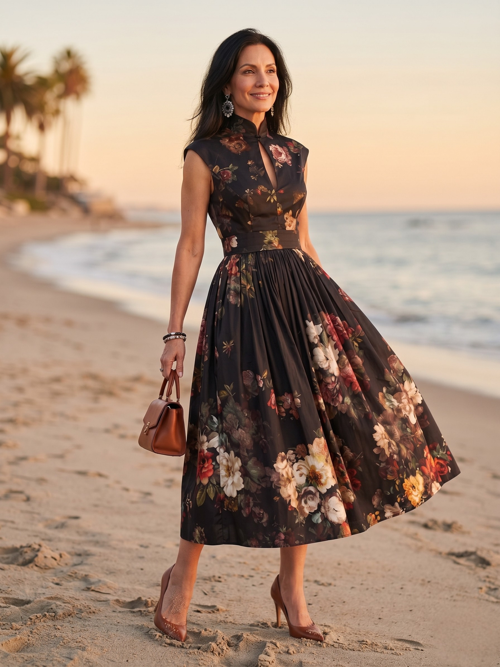 GRETA™ - HIGH NECK KEYHOLE MIDI DRESS