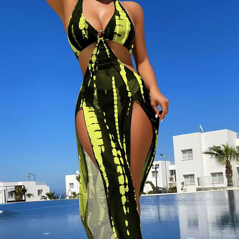 Halter-Neck Cutout Tie-Dye Swimsuit & Beach Dress