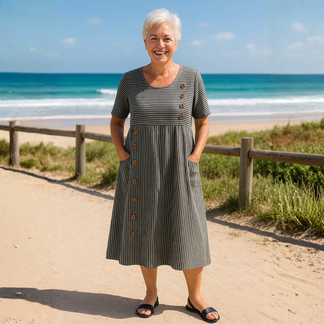 BRIENNE™ - ELEGANT STRIPED MIDI DRESS