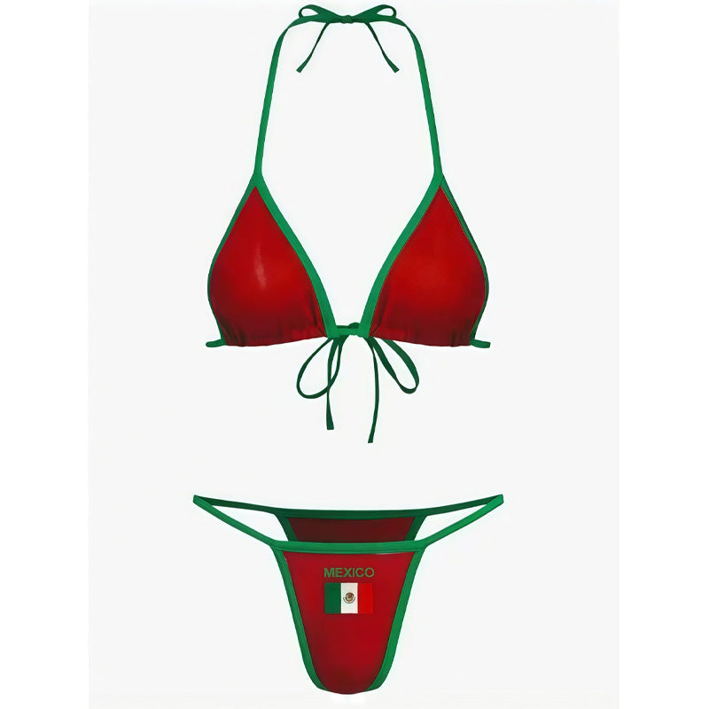 Halter-neck Brazilian print two-piece swimsuit