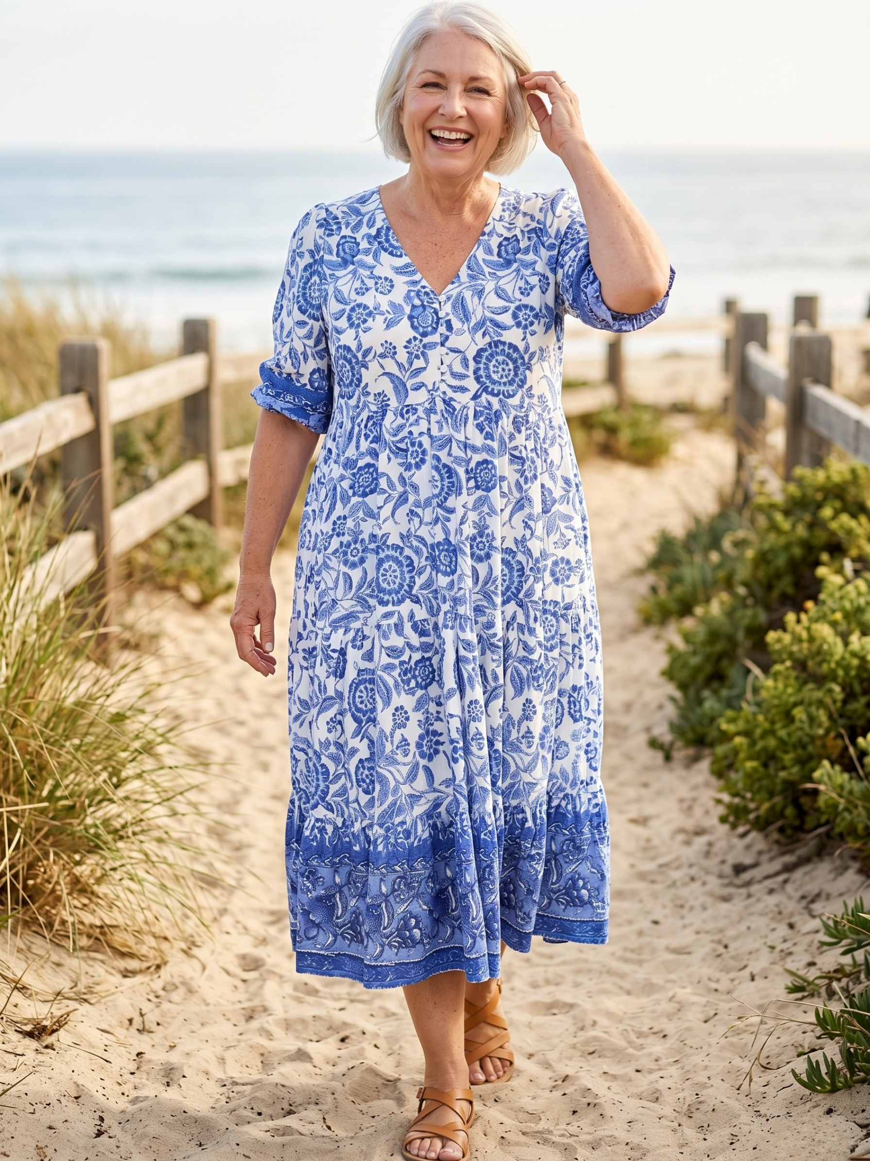 KEISHA™  - GRACEFUL V-NECK FLORAL MIDI DRESS