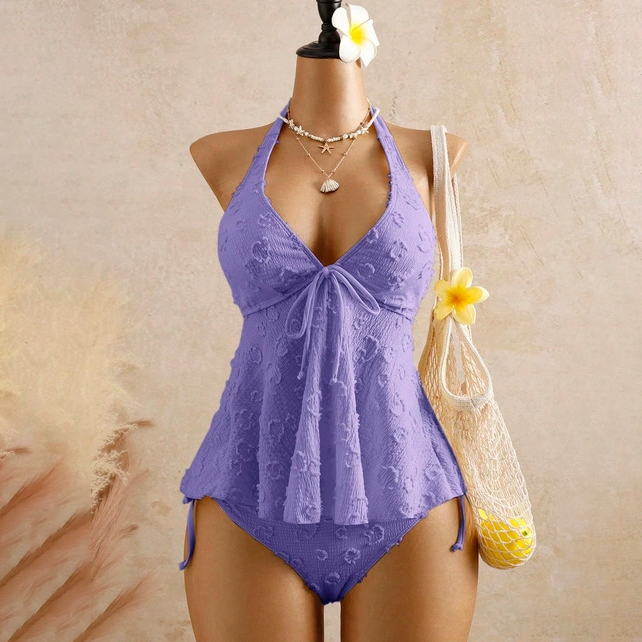 Textured halter neck two-piece swimsuit