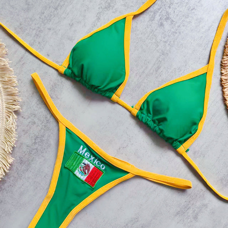 Halter-neck Brazilian print two-piece swimsuit