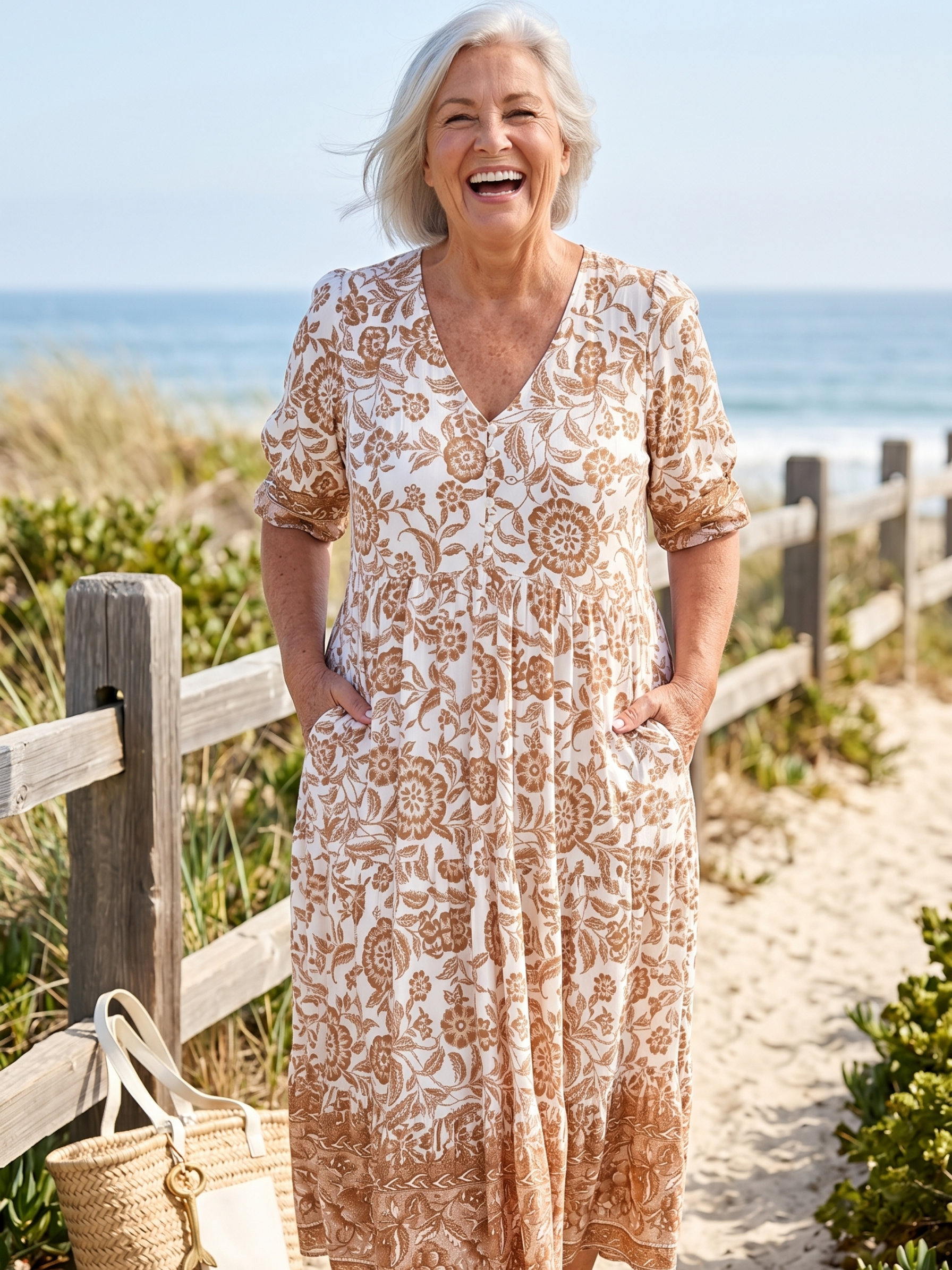 KEISHA™  - GRACEFUL V-NECK FLORAL MIDI DRESS