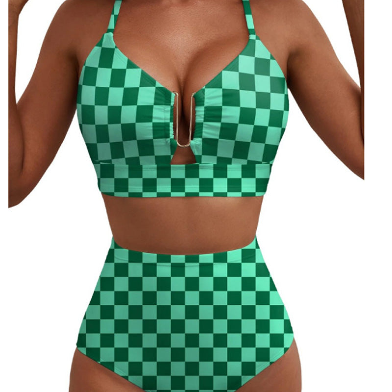 Retro U-Neck Printed High-Waisted Bikini