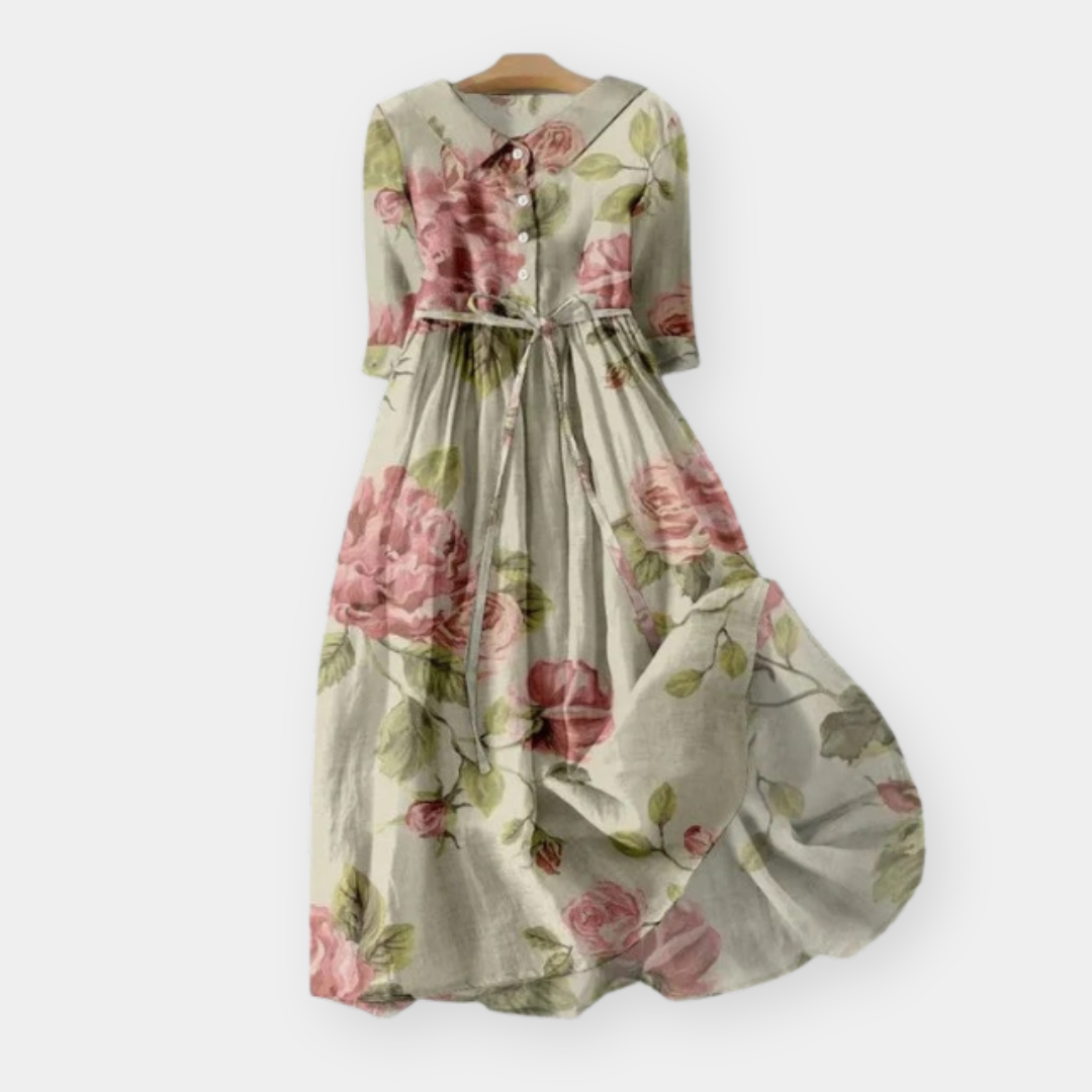 ALISHA™ - FLORAL LINEN MIDI DRESS