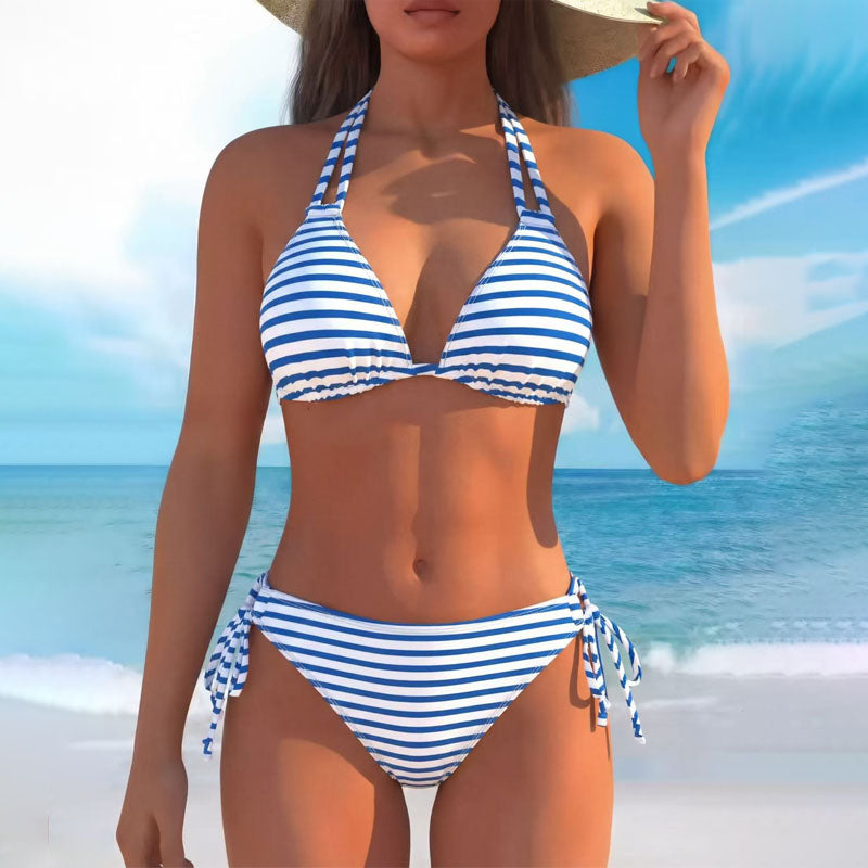 Tropical Print Halter Bikini Set
