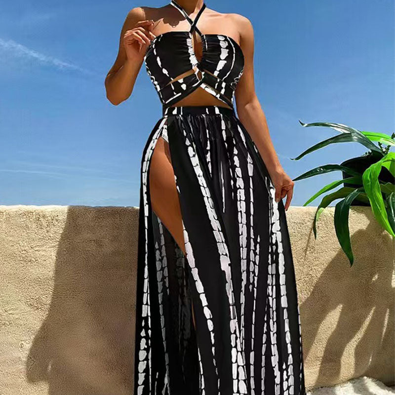 Printed 3-Piece Cutout Swimsuit Set
