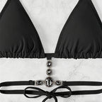 Halter-neck rhinestone strap triangle bikini set