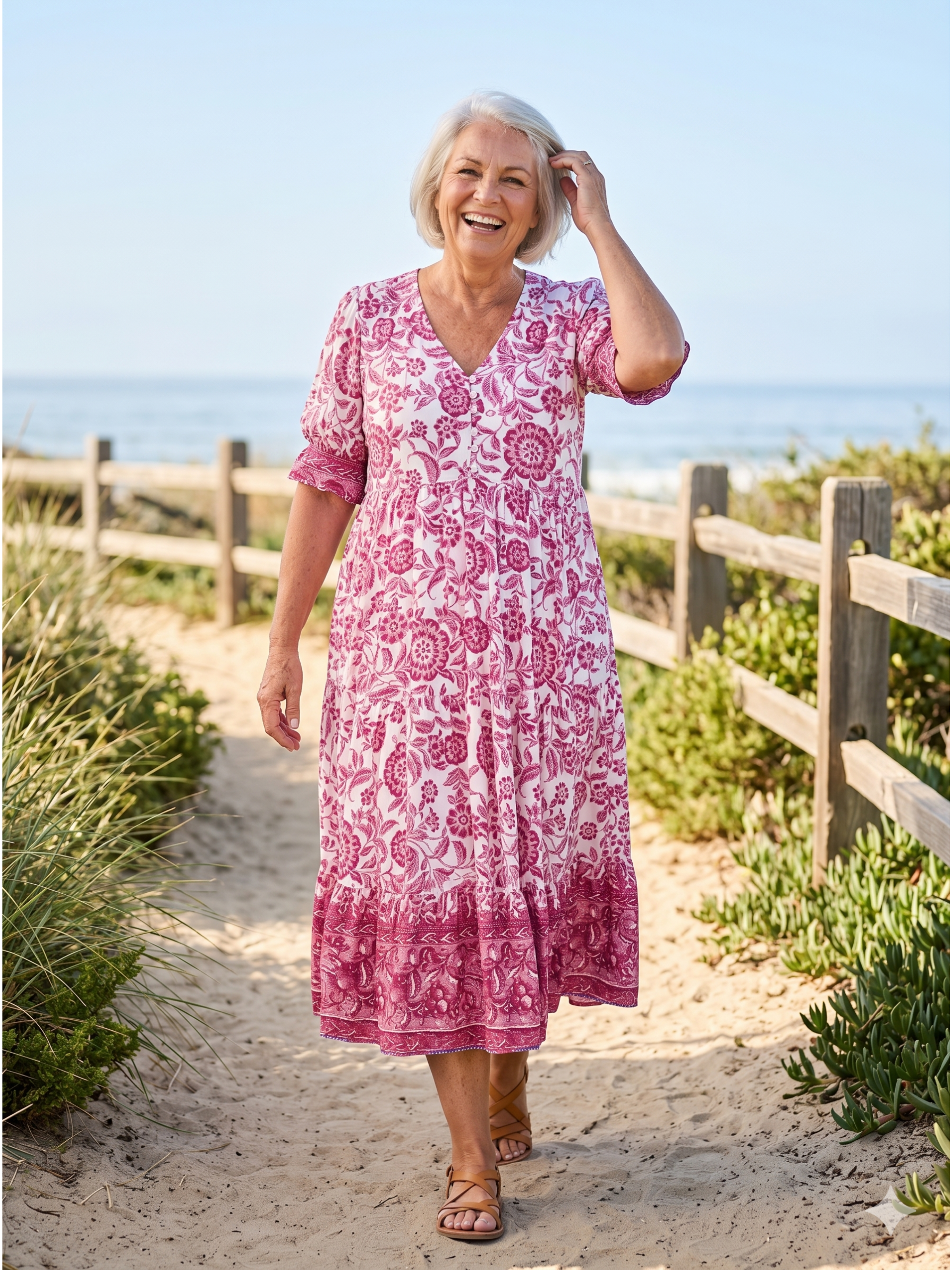 KEISHA™  - GRACEFUL V-NECK FLORAL MIDI DRESS