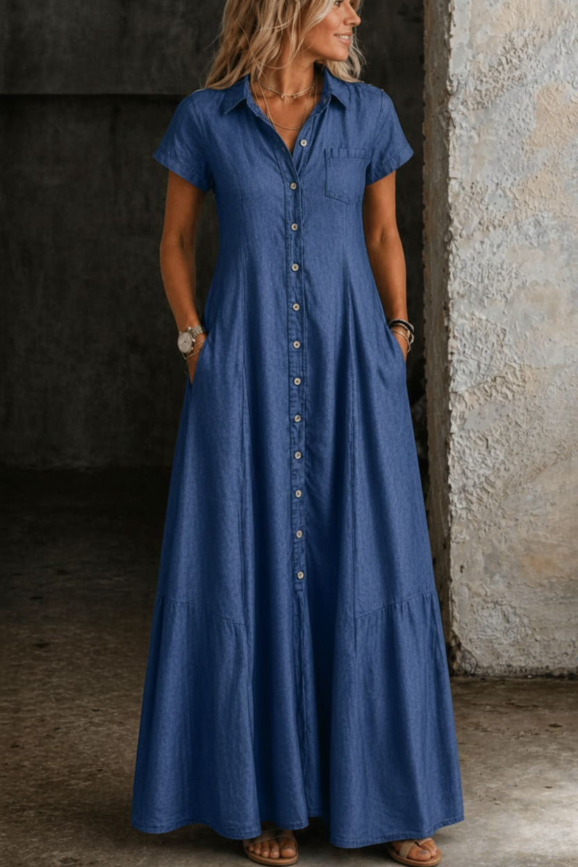ELIZA™ - ELEGANT DENIM MAXI DRESS