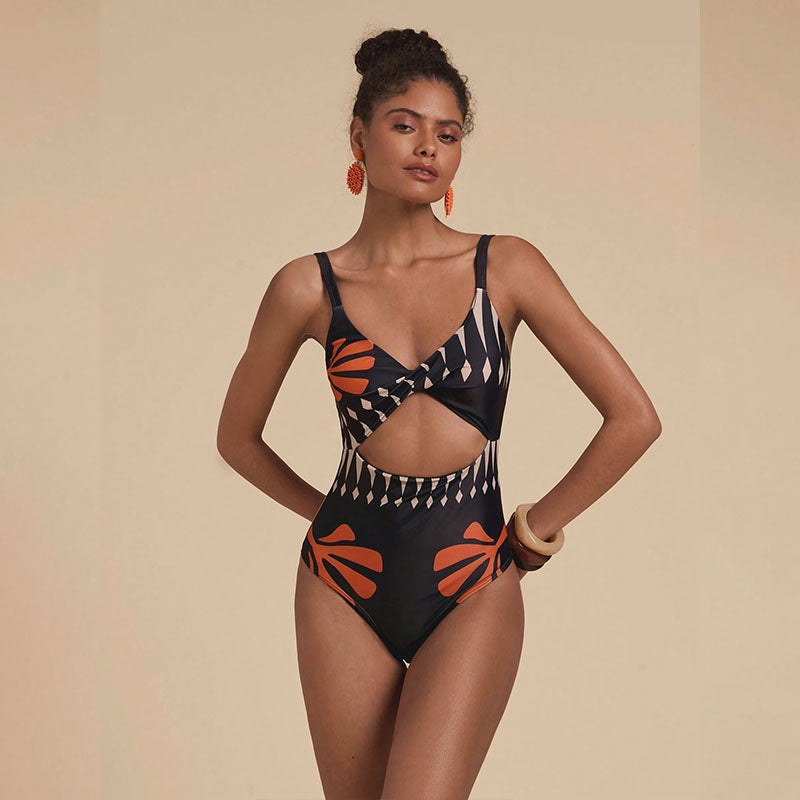 Printed One Piece Swimsuit with Sheer Cover Up Pants Set
