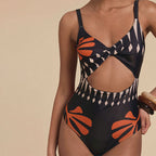 Printed One Piece Swimsuit with Sheer Cover Up Pants Set