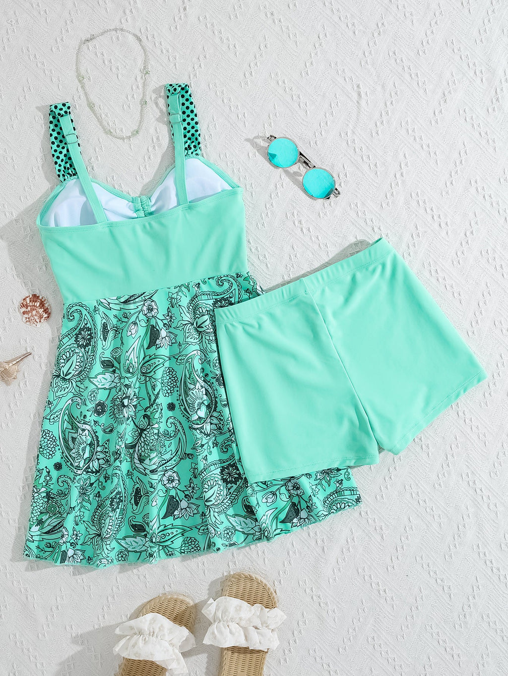 Boho Paisley Two-Piece Swim Dress with Shorts