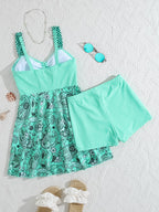 Boho Paisley Two-Piece Swim Dress with Shorts
