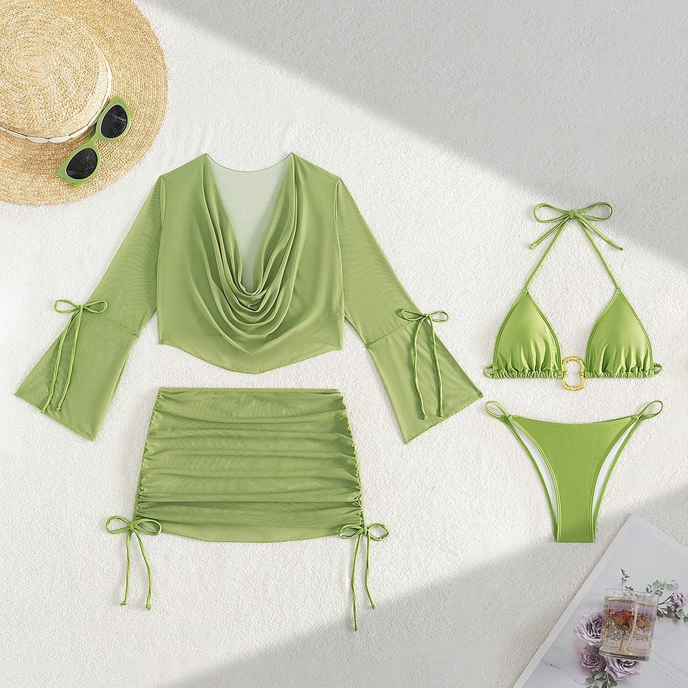 Draped Mesh Four-Piece Set