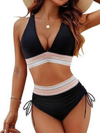 Colorful striped two-piece swimsuit