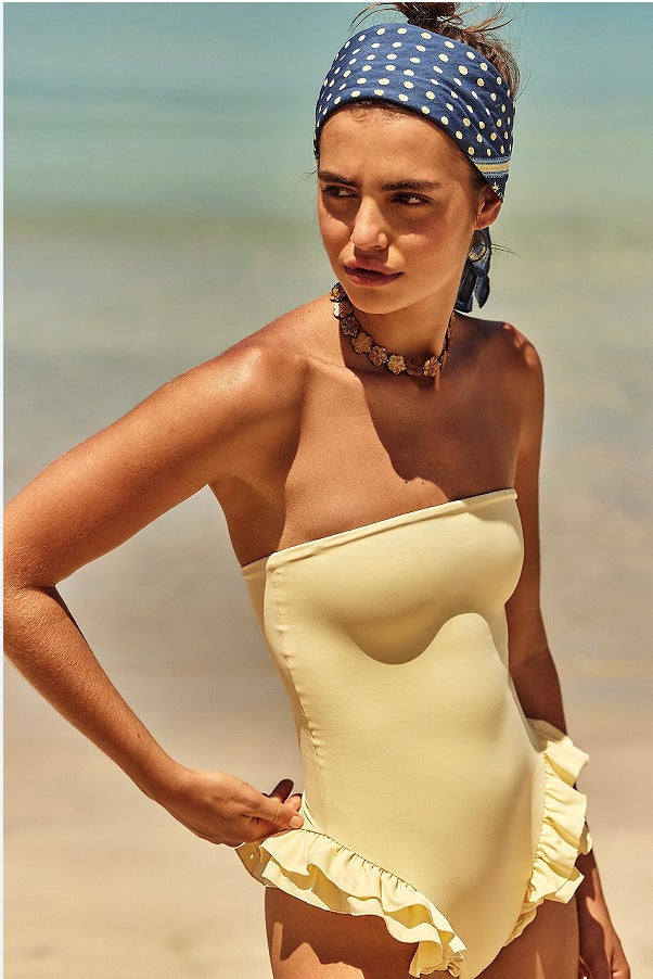 Ruffle Trim Square Neck One-Piece Swimsuit
