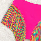 Rainbow Fringe One-Shoulder High-Waist Bikini