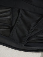 One-Shoulder Mesh Cutout Ruched Swim Dress