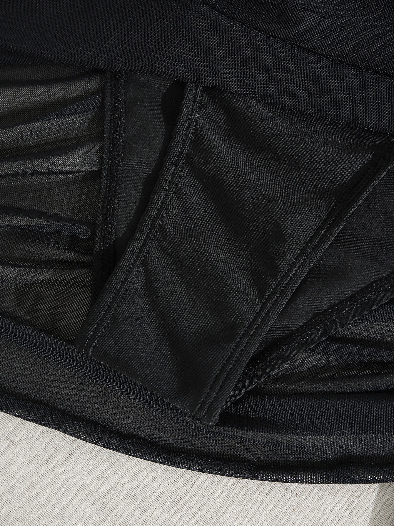 One-Shoulder Mesh Cutout Ruched Swim Dress