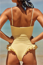 Ruffle Trim Square Neck One-Piece Swimsuit