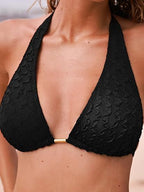Textured Halter Bikini Set with Ruched Slit Skirt