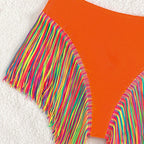 Rainbow Fringe One-Shoulder High-Waist Bikini