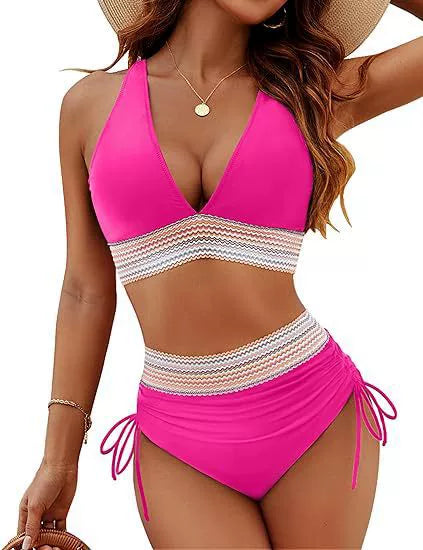 Colorful striped two-piece swimsuit