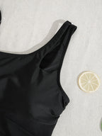 One-Shoulder Mesh Cutout Ruched Swim Dress