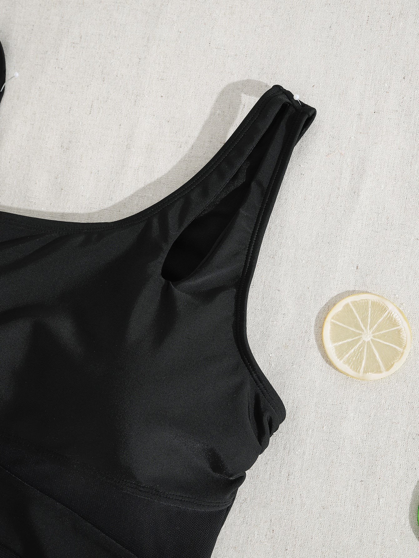 One-Shoulder Mesh Cutout Ruched Swim Dress