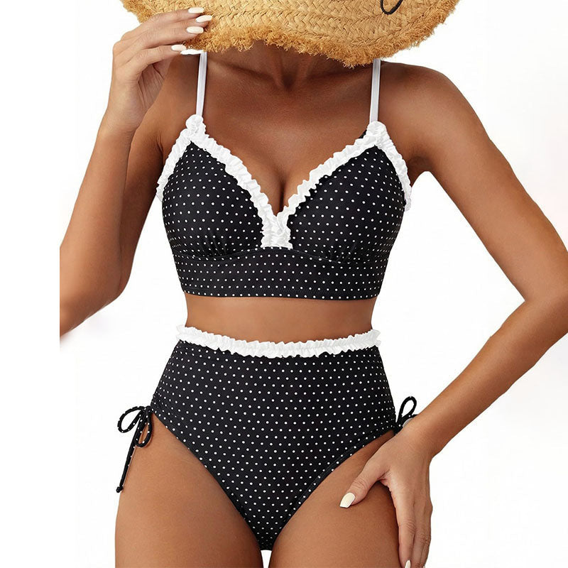 High-waisted ruffle two-piece bikini swimsuit set