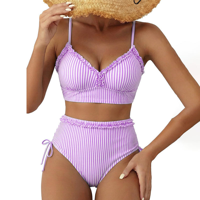 High-waisted ruffle two-piece bikini swimsuit set