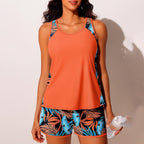Tropical print leaf pattern swimsuit two-piece set