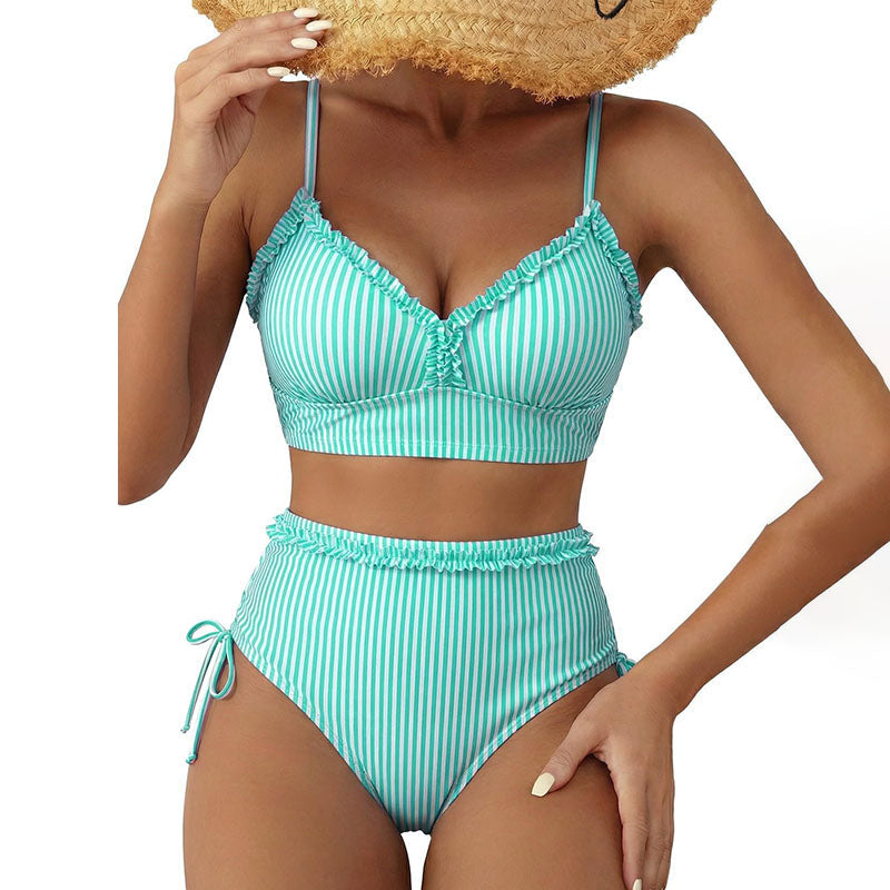 High-waisted ruffle two-piece bikini swimsuit set