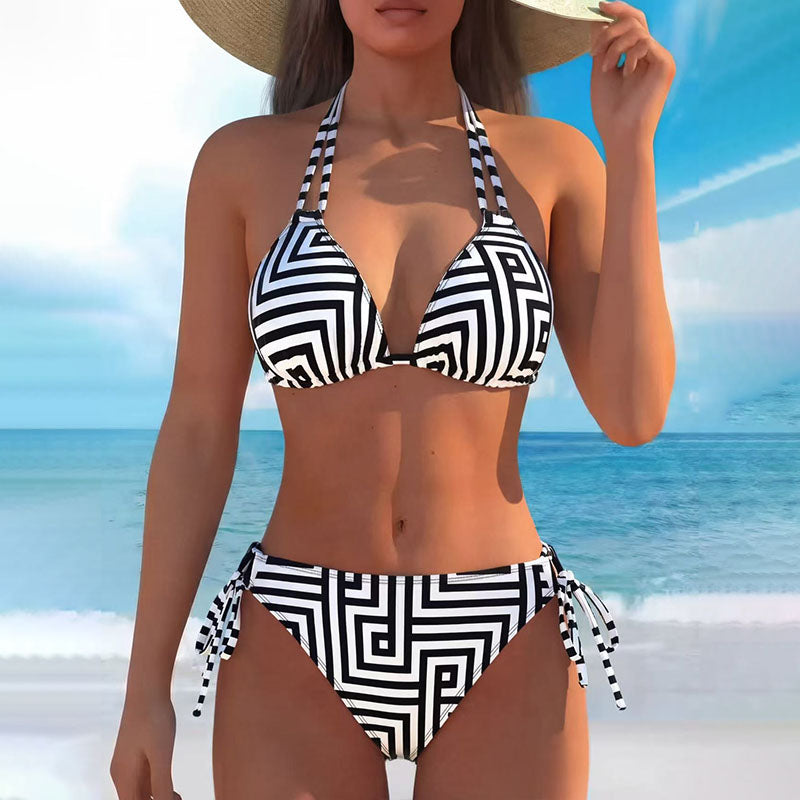 Tropical Print Halter Bikini Set
