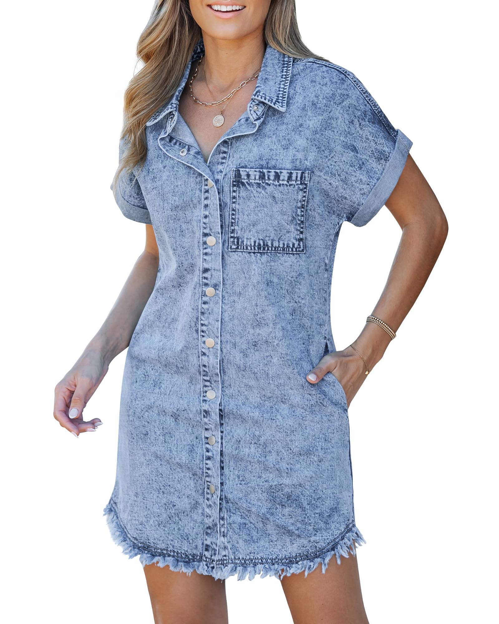 HARPER™ - ELEGANT DENIM MINI SHIRT DRESS