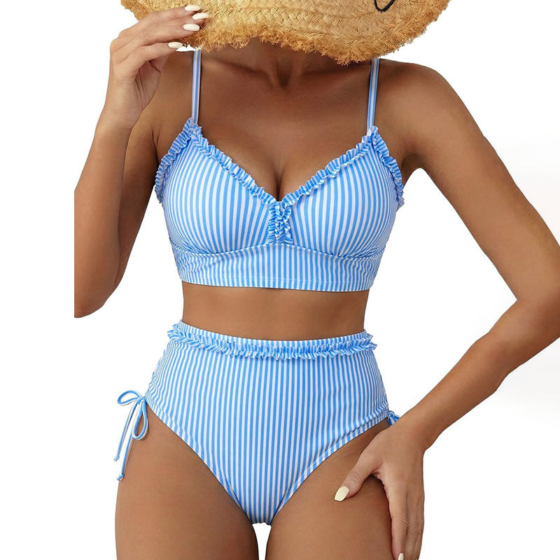 High-waisted ruffle two-piece bikini swimsuit set